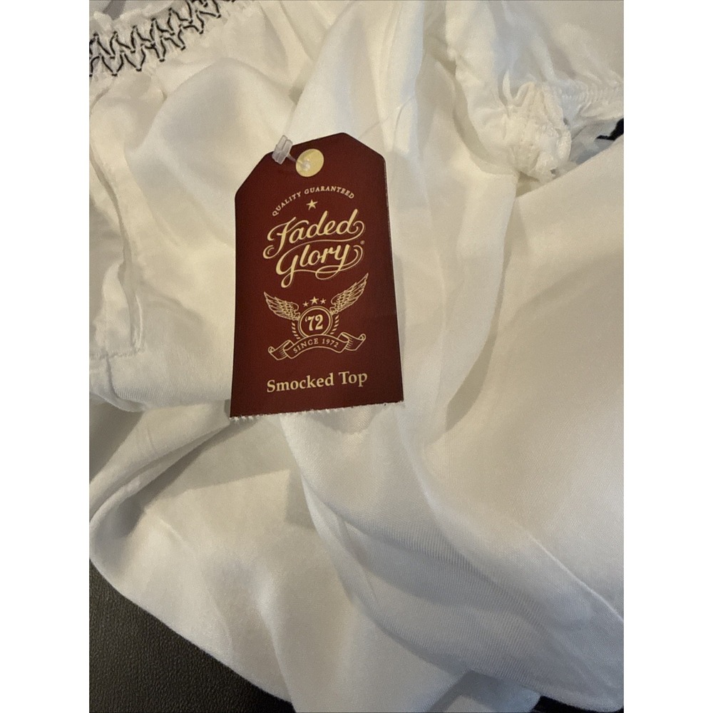 Faded Glory Womens XL 16/18 White Smocked Peasant Top Blouse Preppy Boho NEW - Picture 6 of 11